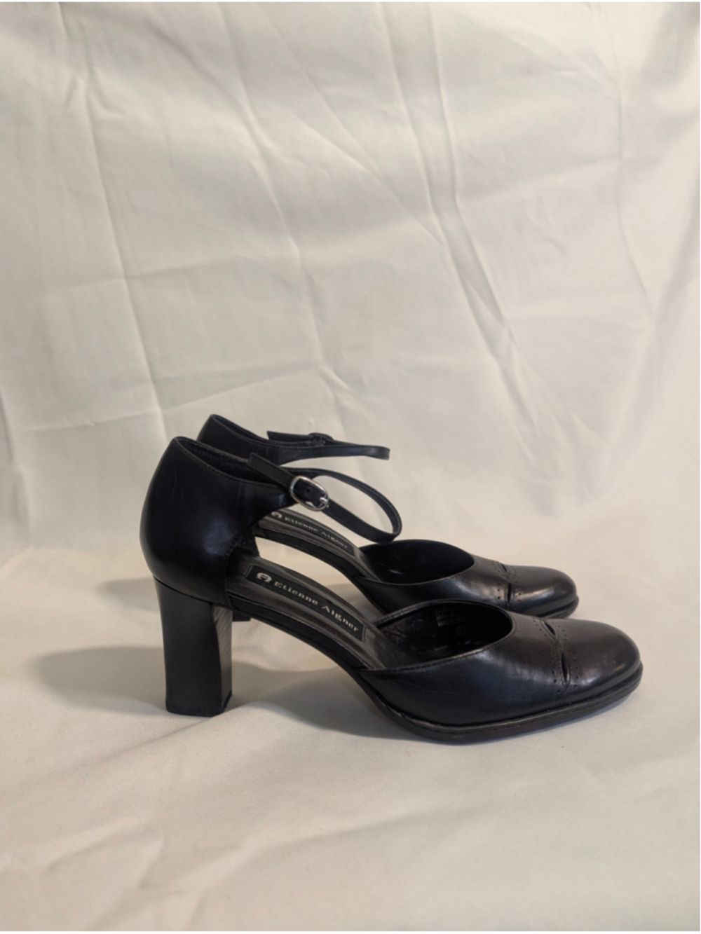 Etienne Aigner Ranier Ankle Strap Block Heels Size 7 Black Leather - Picture 8 of 12